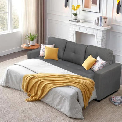 Grey Fabric Reversible Sleeper Sectional with Storage Chaise