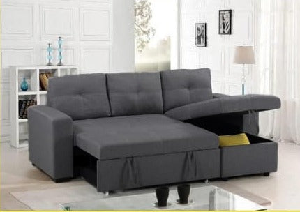 Grey Fabric Reversible Sleeper Sectional with Storage Chaise