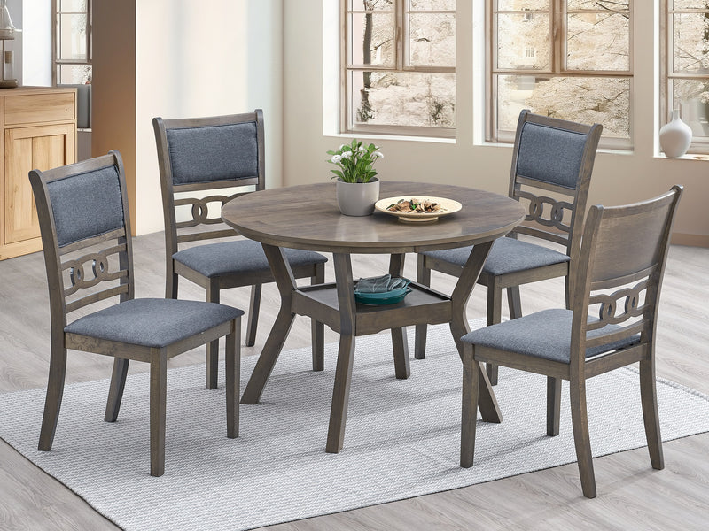 Chic 5-Piece Round Dining Set with Grey Fabric Seats