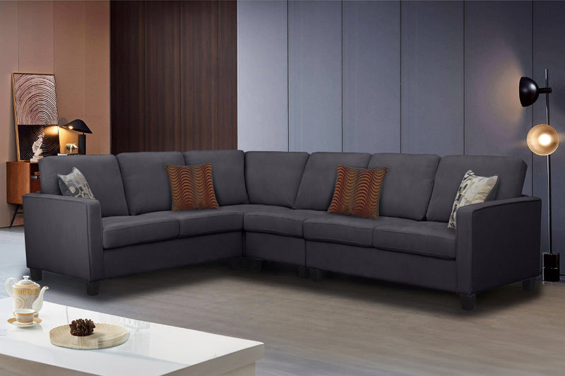 Elegant Grey Chenille Fabric Sofa Sectional w/ 4 pillows