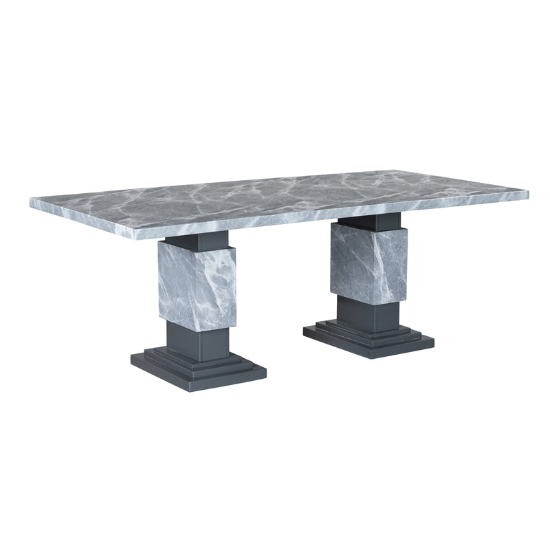 Grey Marble Dining Table & Plush Tufted Chairs Set