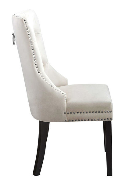 Cream Velvet-Style Fabric Dining Chair with Unique Accents - Set of 2