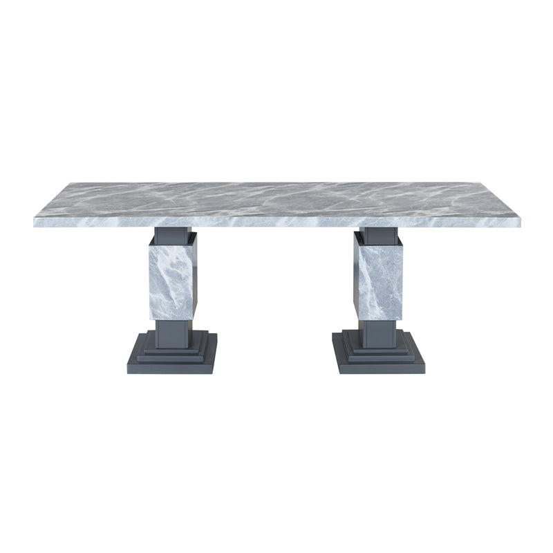 Grey Marble Dining Table & Plush Tufted Chairs Set