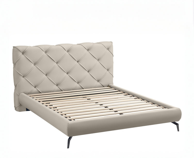 Modern Platform Bed with Diamond Stitching & Steel Legs