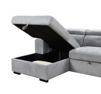 LHF Grey Sofa Bed with Chaise, Charging Station & Storage