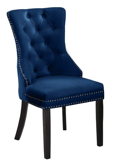 Chaise de salle à manger en velours bleu marine avec détails de tête de clou - Lot de 2