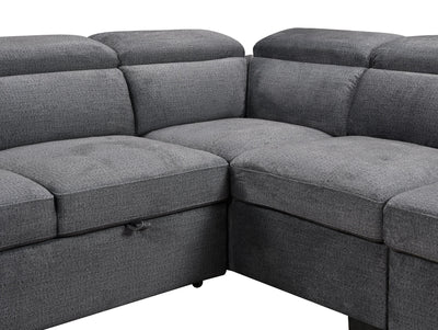 Grey Chaise Sofa Bed with Storage & Adjustable Headrests