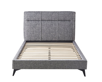 Modern Platform Bed with Black Steel Legs & Grey Fabric