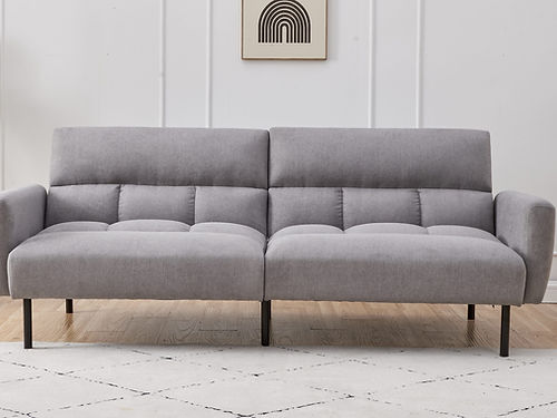 Canapé-lit GreyFlex : dossier divisé, confort en mousse à mémoire de forme, accoudoirs amovibles et pieds en acier