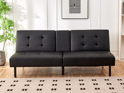 Black Faux Leather SofaBed w/ cup holders