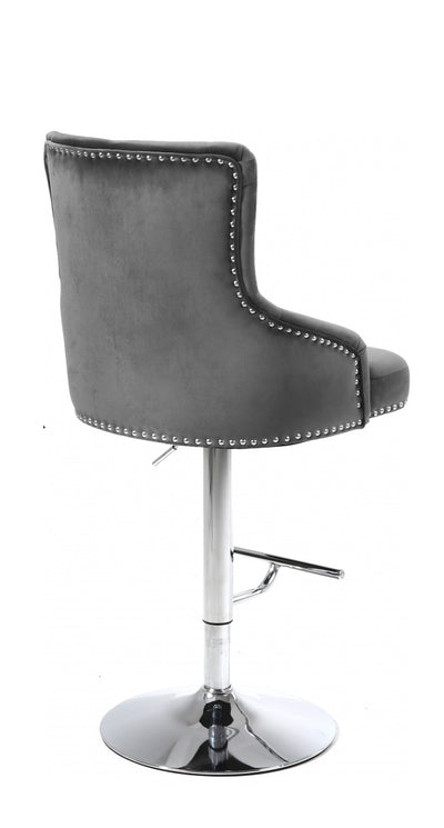 360° Swivel Bar Stool, Adjustable, Plush Grey Velvet, Chrome Finish