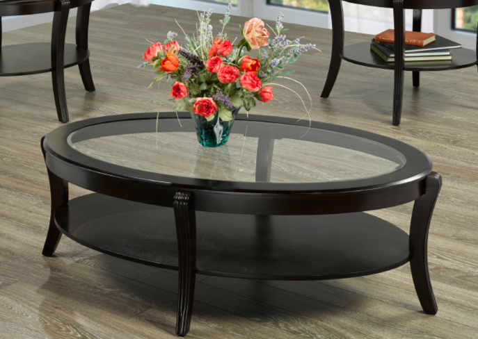 Glass top Oval Coffee Table in Espresso Finish