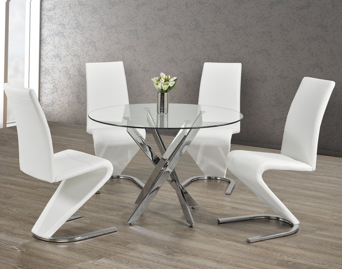 Upholstered White Leatherette ‘Z’ Shaped Dining Chairs - Set of 2