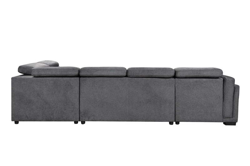 Grey Chaise Sofa Bed with Storage & Adjustable Headrests