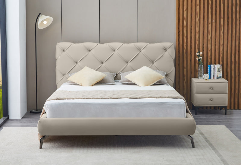 Modern Platform Bed with Diamond Stitching & Steel Legs