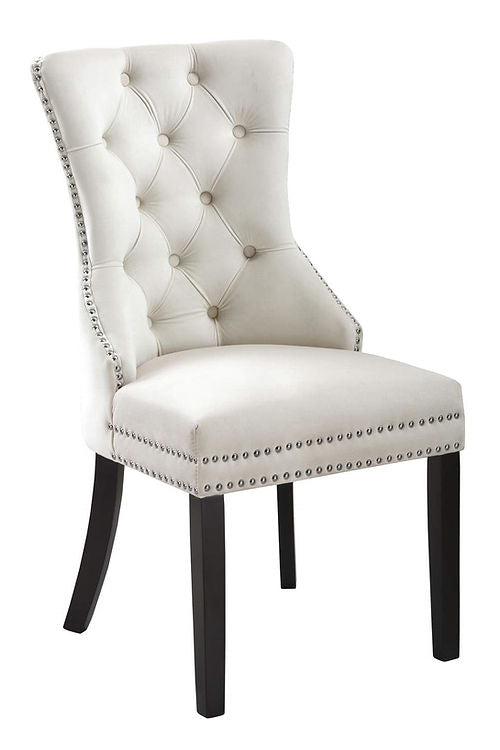 Cream Velvet-Style Fabric Dining Chair with Unique Accents - Set of 2