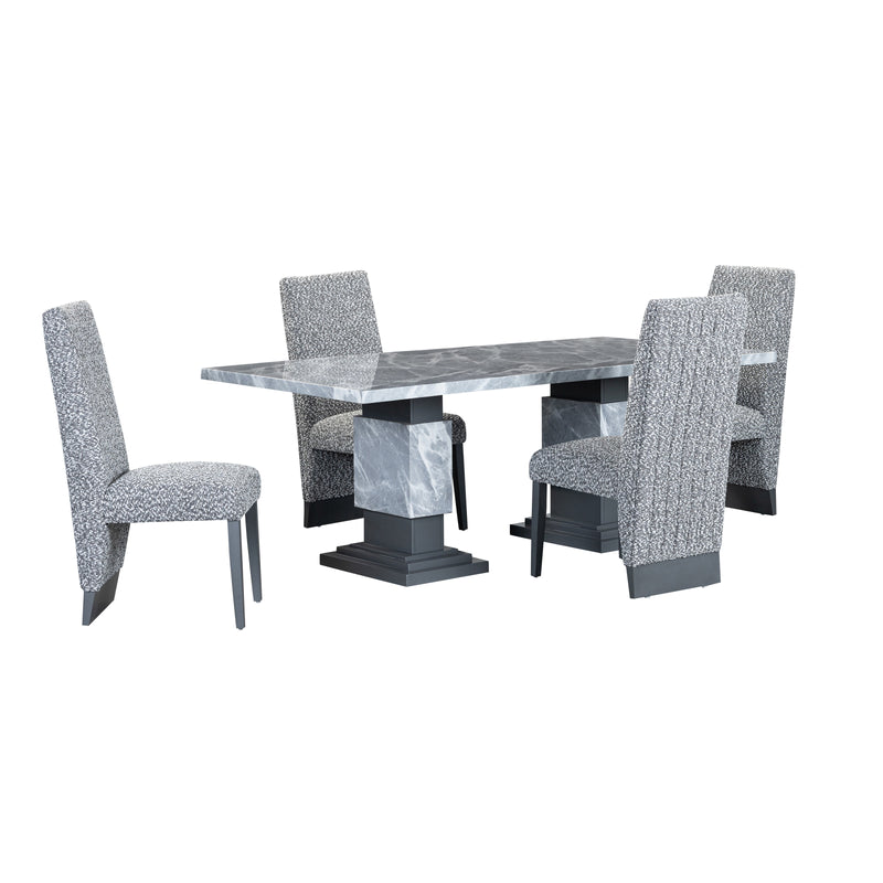 Grey Marble Dining Table & Plush Tufted Chairs Set