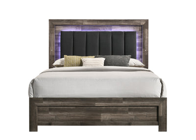 Farmhouse Bedroom set with Velvet Headboard, Dimmable Lights, & Drawers