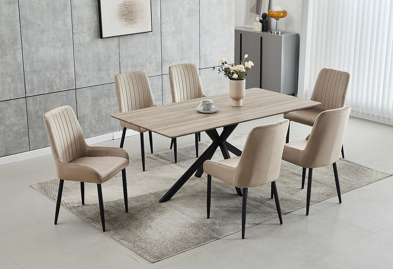 Contemporary Wood and Velvet 7-Piece Dining Set