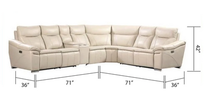 Genuine Leather-Match Beige Power Reclining Sectional