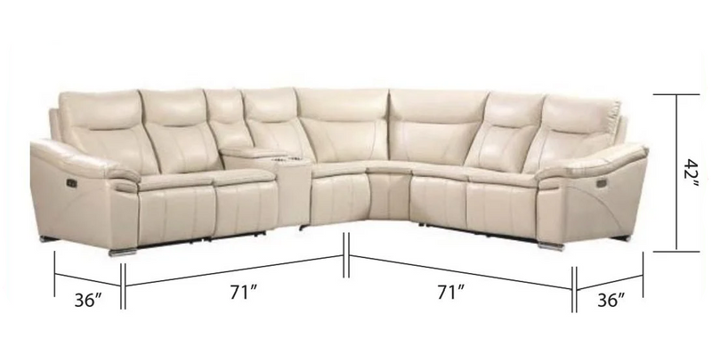 Genuine Leather-Match Beige Power Reclining Sectional