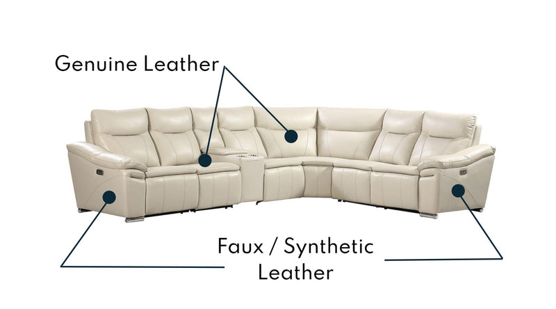 Genuine Leather-Match Beige Power Reclining Sectional