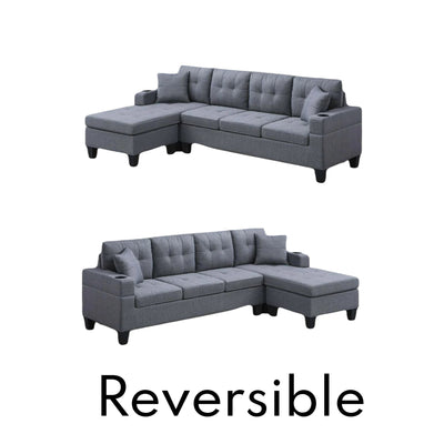 Grey Fabric Reversible Sectional w/ Cup Holders