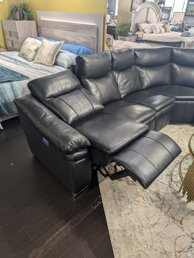 Genuine Leather-Match Black Power Reclining Sectional