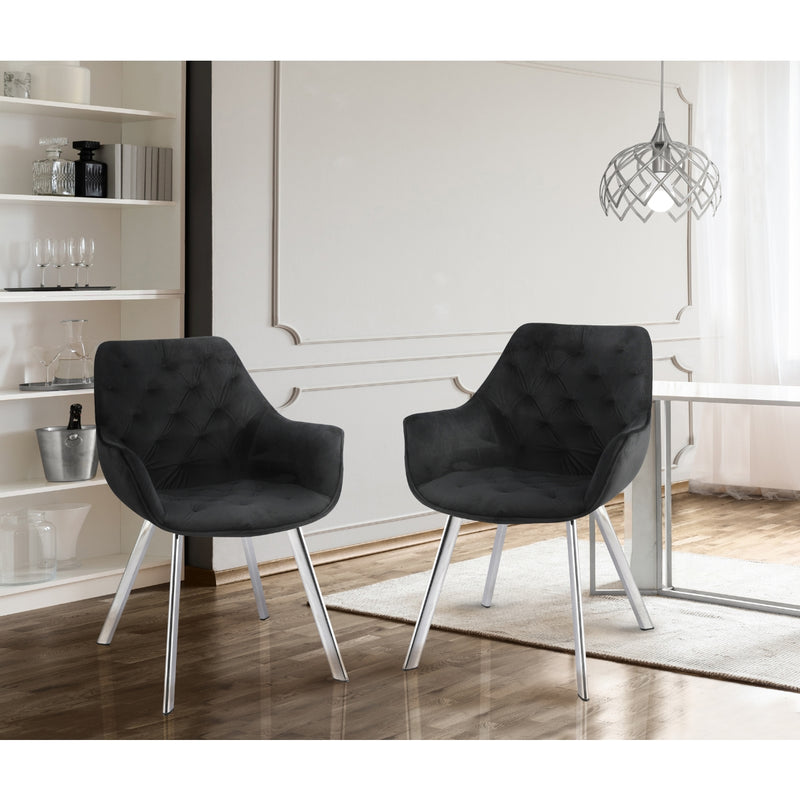 Affordable furniture in Canada: 1322C-BK Arm Chair, Black Velvet with Chrome Legs-10