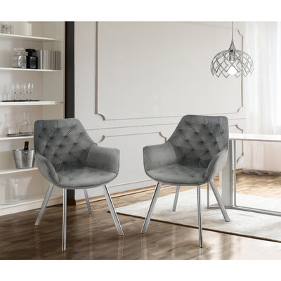 Affordable furniture in Canada: 1322C-GY Arm Chair, Grey Velvet with Chrome Legs-10