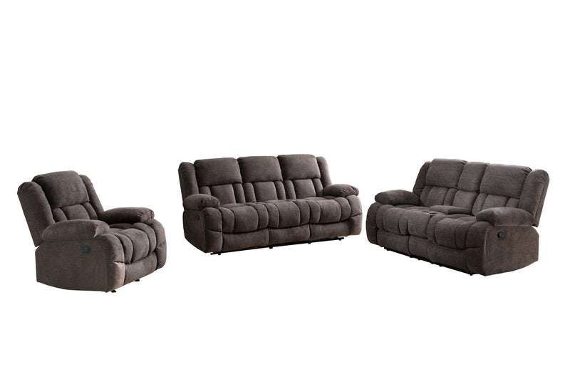 Grey fabric recliner sofa set and loveseat