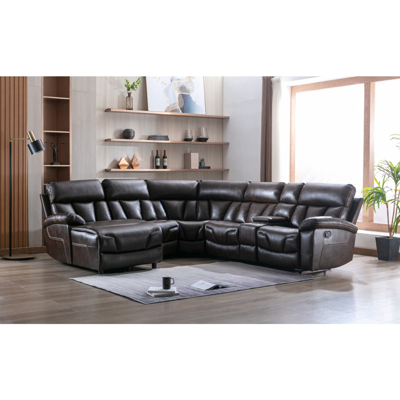 Affordable furniture in Canada - 6-Piece Modular Reclining Sectional with Left Side Chaise & Wireless Charger Console-11