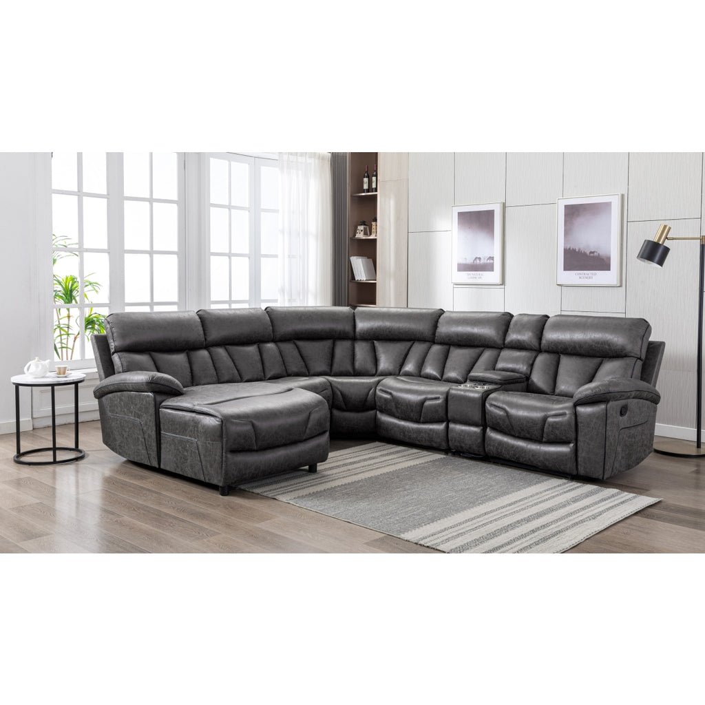 Grey sectional store with recliner