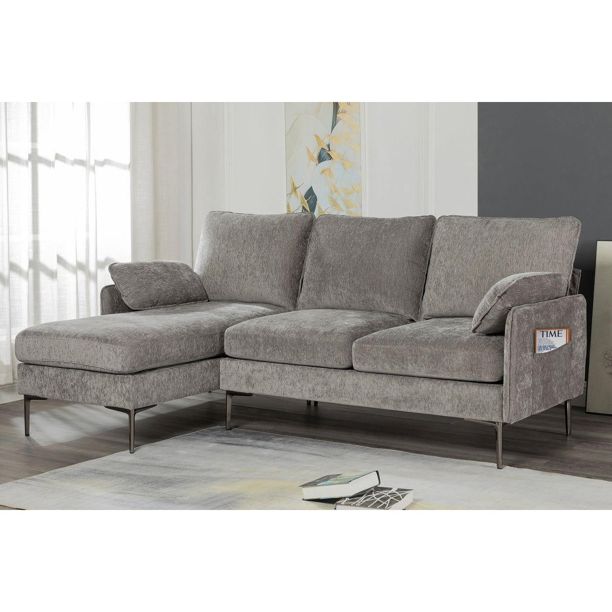 CozyLounge Grey Reversible Chaise Sectional with Pillows – Payless ...