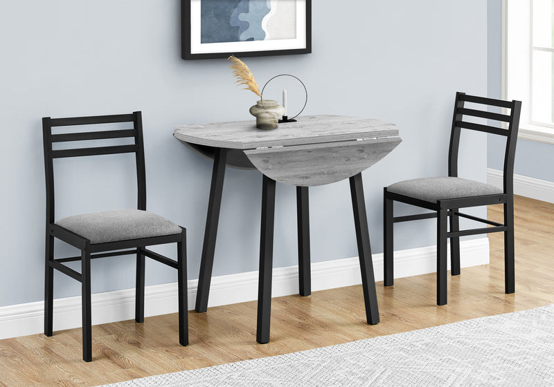 Ensemble de table à manger contemporain 3 pièces, petite abattant de 35", métal noir et stratifié gris