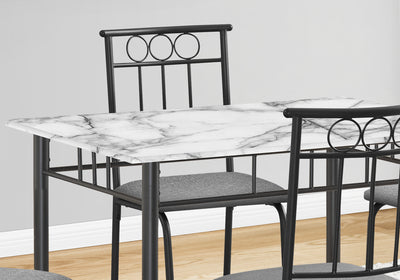 Dining Table Set, 5pcs, Small 40" Rectangular, White Marble Look Laminate, Black Metal