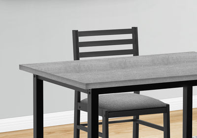 Contemporary Dining Set, 5pcs, 40" Rectangular, Black Metal, Grey Laminate, Grey Fabric