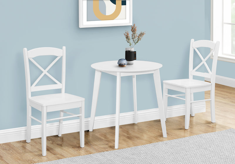 Table à manger ronde, petite taille, placage blanc, pieds en bois – Parfaite pour la cuisine ou la salle à manger