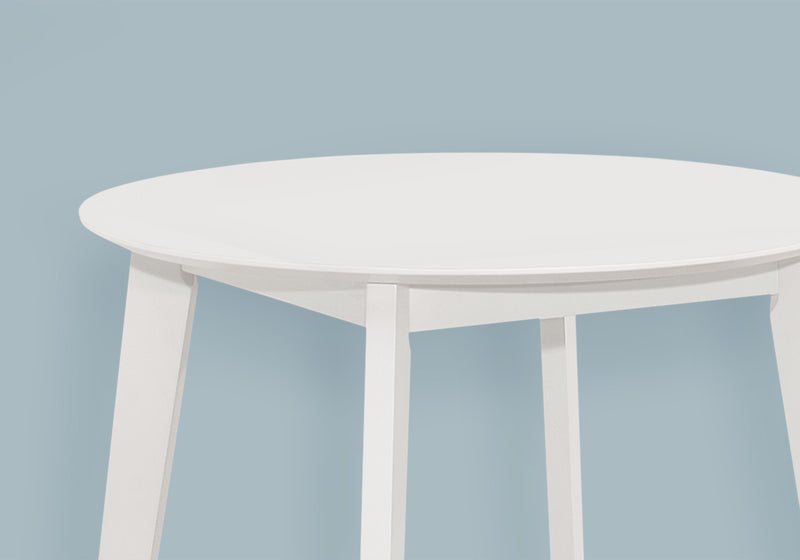Round Dining Table, Small Size, White Veneer, Wood Legs - Perfect for Kitchen or Dining Room