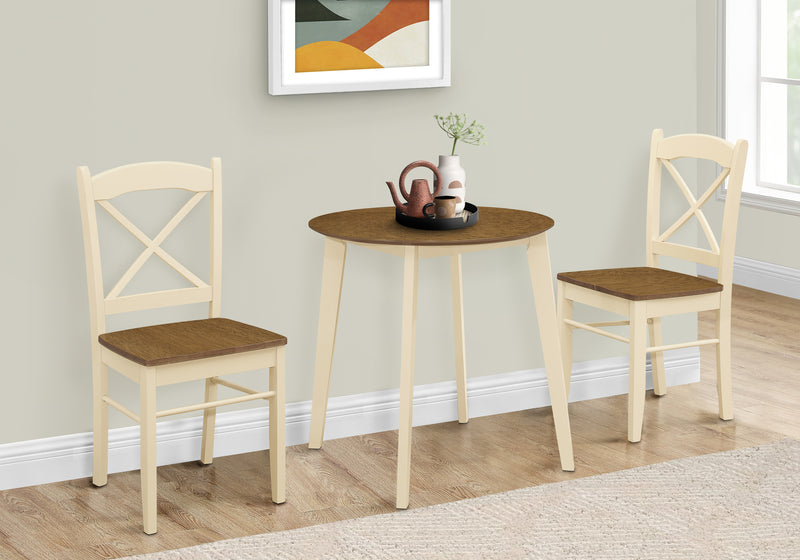 Table de salle à manger transitionnelle en chêne et crème, ronde de 30 po, petite taille, pieds en bois