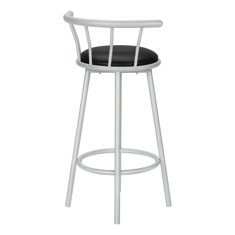 Modern Swivel Bar Stools | Grey Metal & Black Leather Look - Set of 2