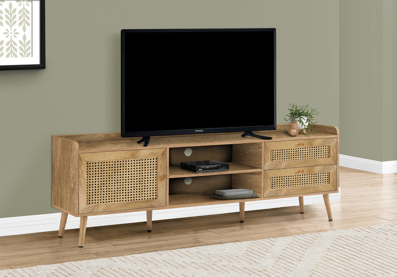 Meuble TV en noyer de 72 po : armoire de rangement, pieds en bois - parfait pour le salon ou la chambre !