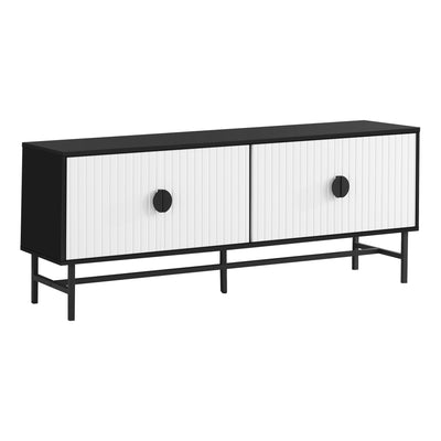 60" TV Stand: Contemporary Media Console, Black & White Laminate, Storage Cabinet, Modern Furniture