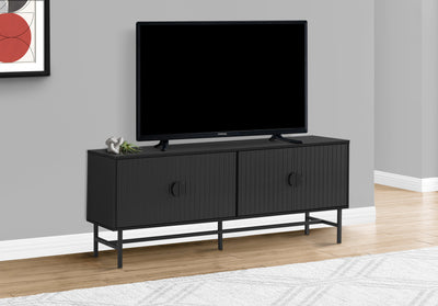 Meuble TV en stratifié noir 60" - Console moderne avec armoire de rangement