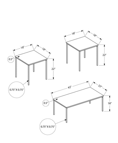 Modern 3pcs Coffee & End Table Set, Black Metal Frame, Brown Reclaimed Laminate