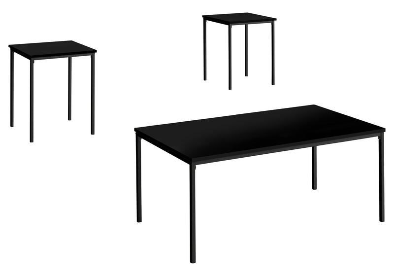 Ensemble de table basse et de bout moderne en métal noir – Ensemble de 3 pièces avec un design contemporain en stratifié noir