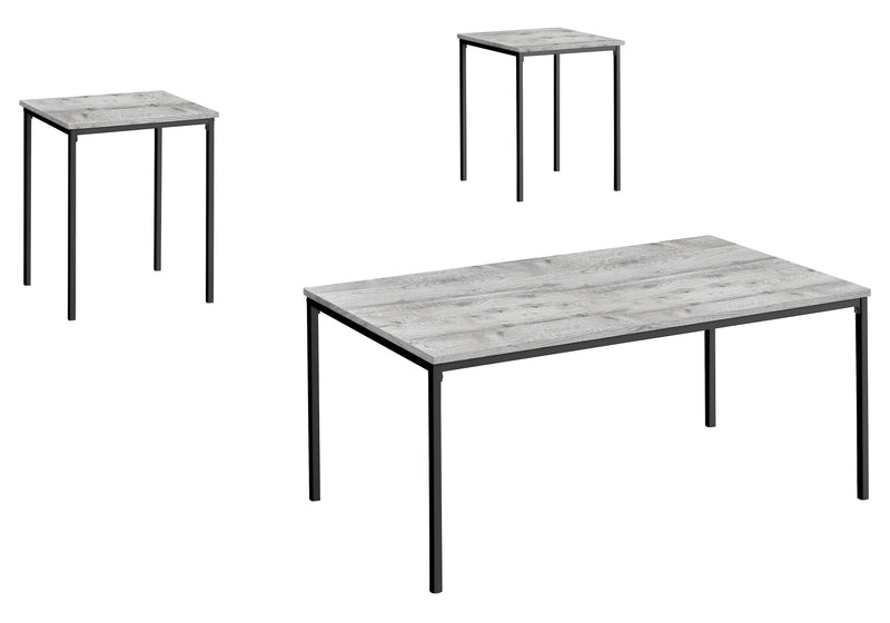 Ensemble de table basse et de bout 3 pièces, métal noir et stratifié gris, contemporain