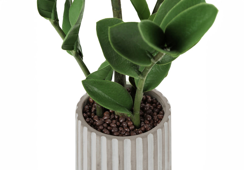 Plante artificielle Zz de 20 po de hauteur – Feuilles vertes au toucher réel, pot en ciment gris – Fausse verdure de table d&