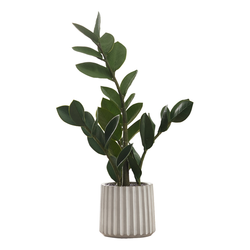 20" Tall Zz Artificial Plant - Real Touch Green Leaves, Grey Cement Pot - Indoor Faux Fake Table Greenery
