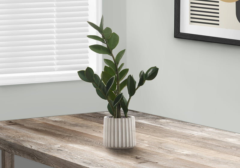 20" Tall Zz Artificial Plant - Real Touch Green Leaves, Grey Cement Pot - Indoor Faux Fake Table Greenery